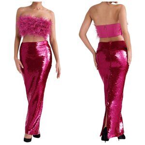 House of CB Alexis Hot Pink Sequin Maxi Skirt Small NWT